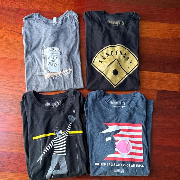 Men’s Baseballism T-Shirts (4) - Gray, Black, Heather-Blue - Picture 1 of 1